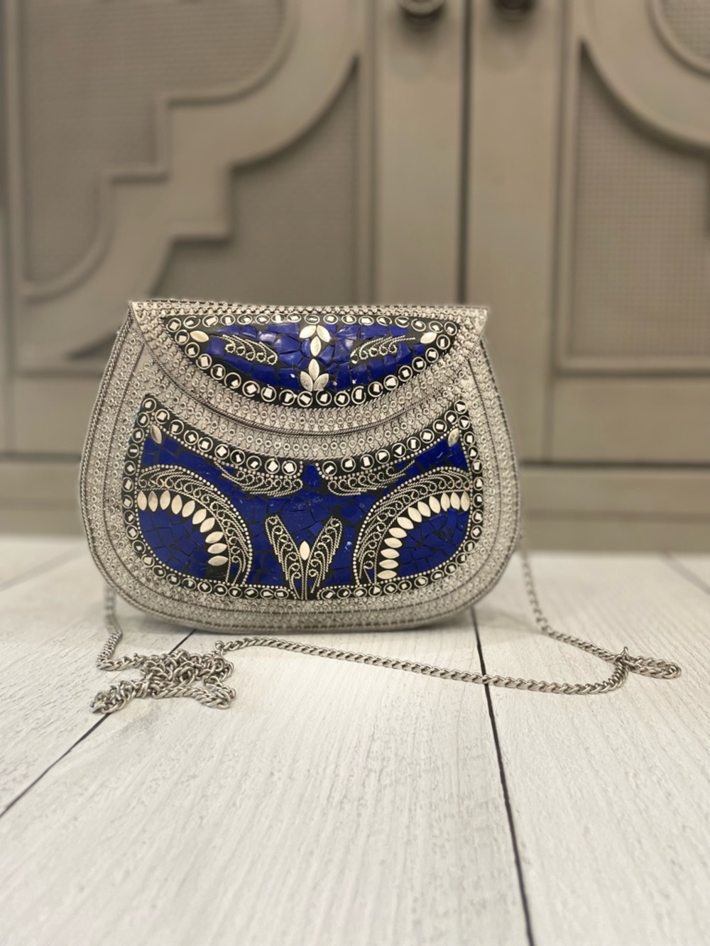Vintage Blue and Silver Purse
